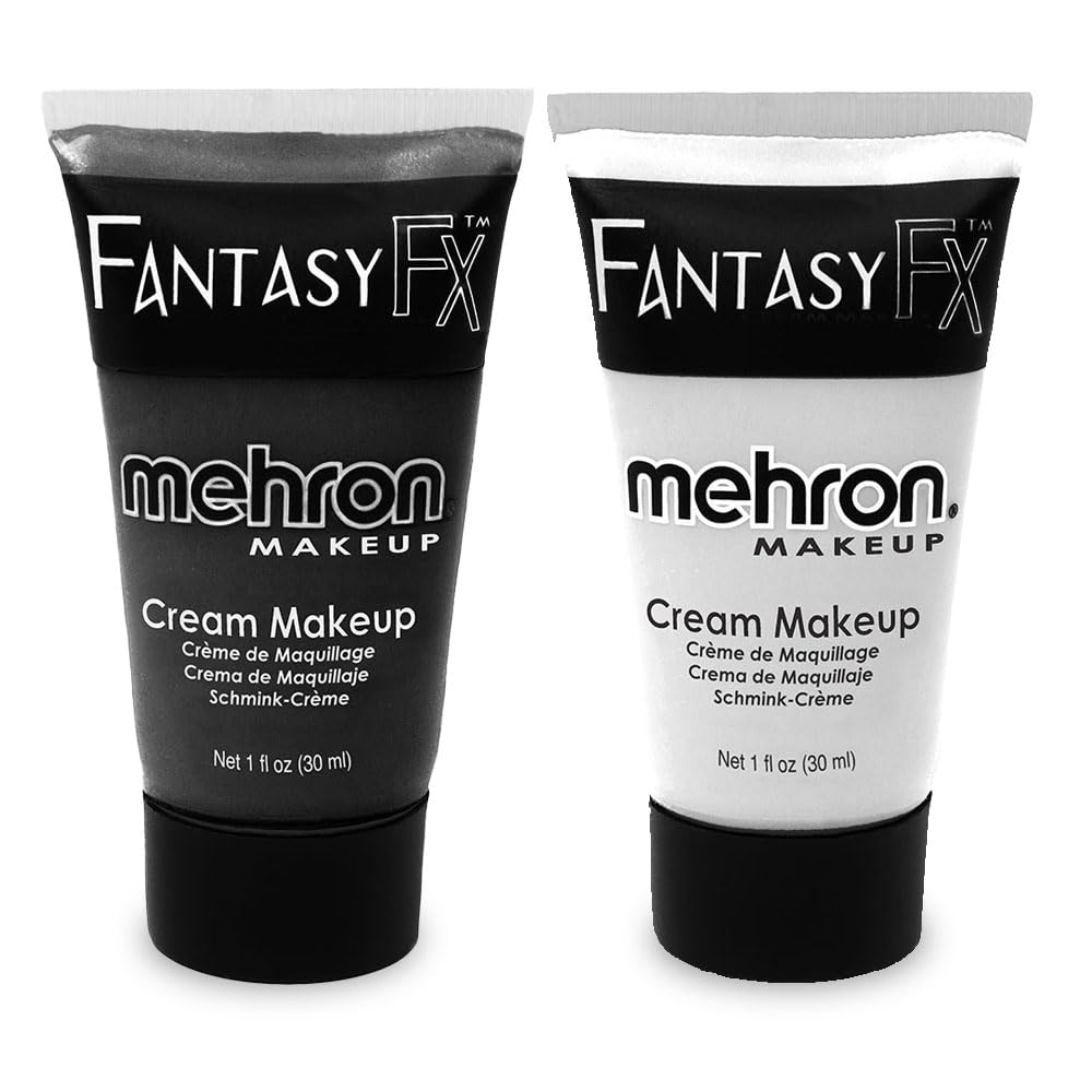 Mehron Makeup Fantasy F/X Black & White Face & Body Paint Bundle - 1 Fl Oz