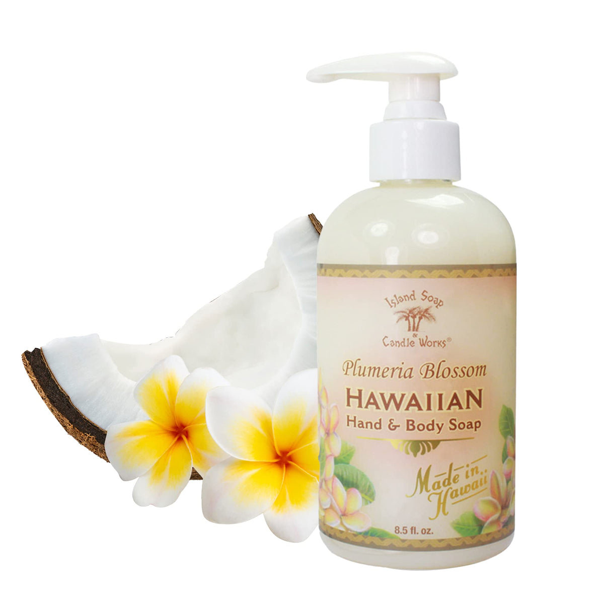 Island Soap & Candle Works Plumeria Liquid Hand Soap - Vegan, 8.5 Oz - Luxury Skincare