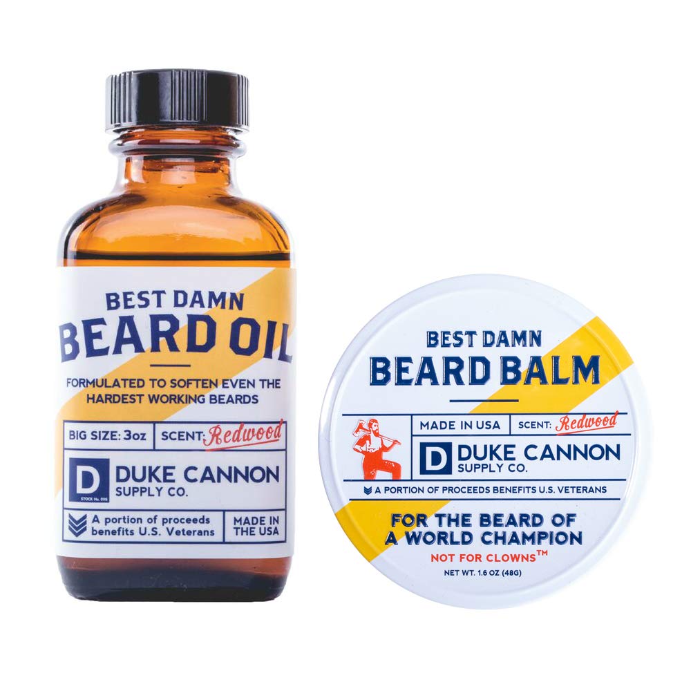 Duke Cannon Best Beard Bundle - 3 Oz Oil & 1.6 Oz Balm, Redwood Scent, Travel Size Set