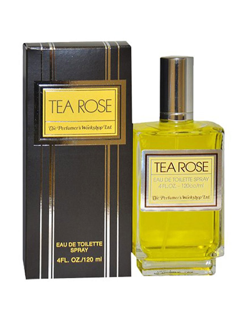 Perfumer's Workshop Tea Rose Eau de Toilette Spray for Women, 4 Oz - Elegant Floral Fragrance in Chocolate and Gold Packaging