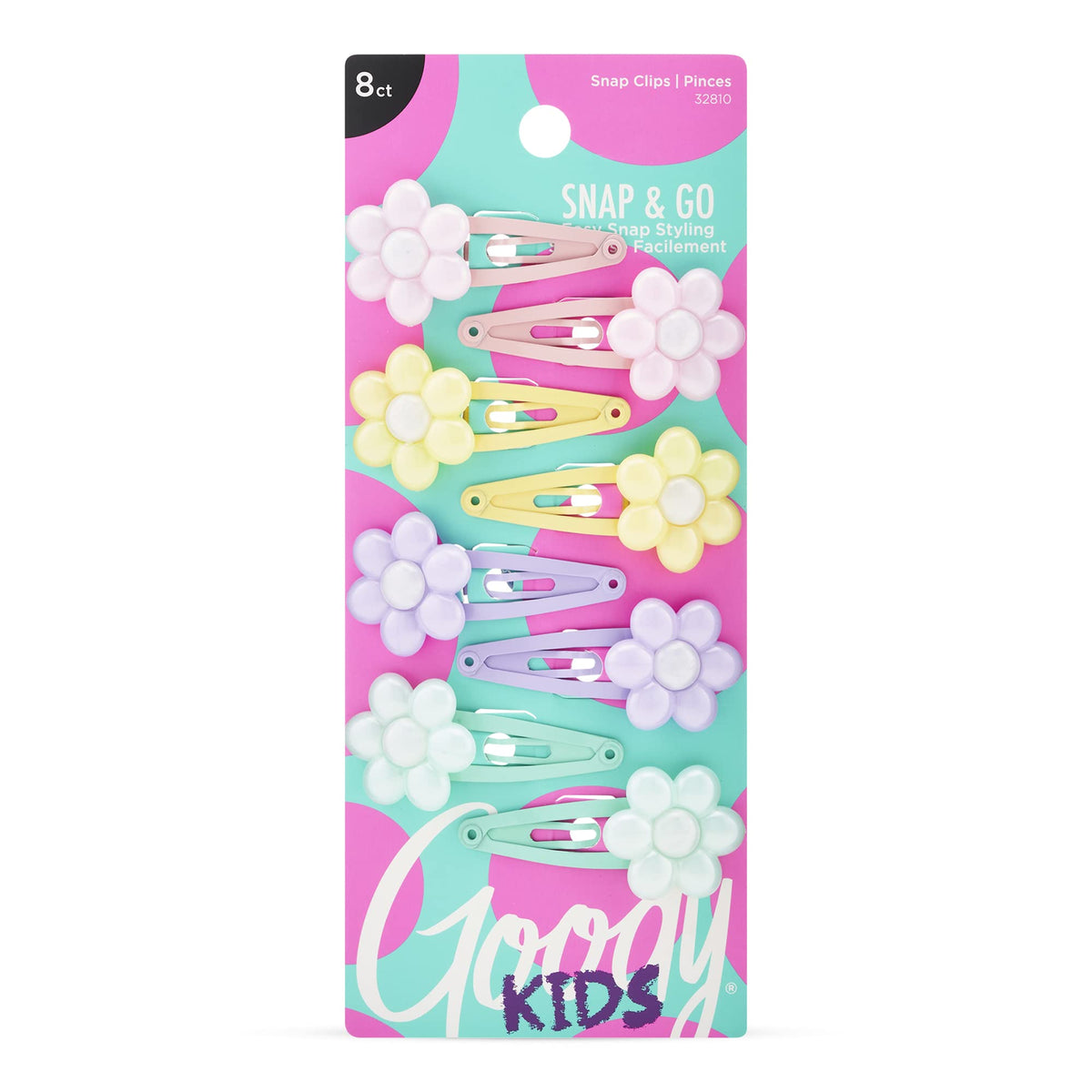 Goody Kids Mini Epoxy Snap Clips - 8 Count Daisy Charm, Pain-Free Hair Accessories For All Types