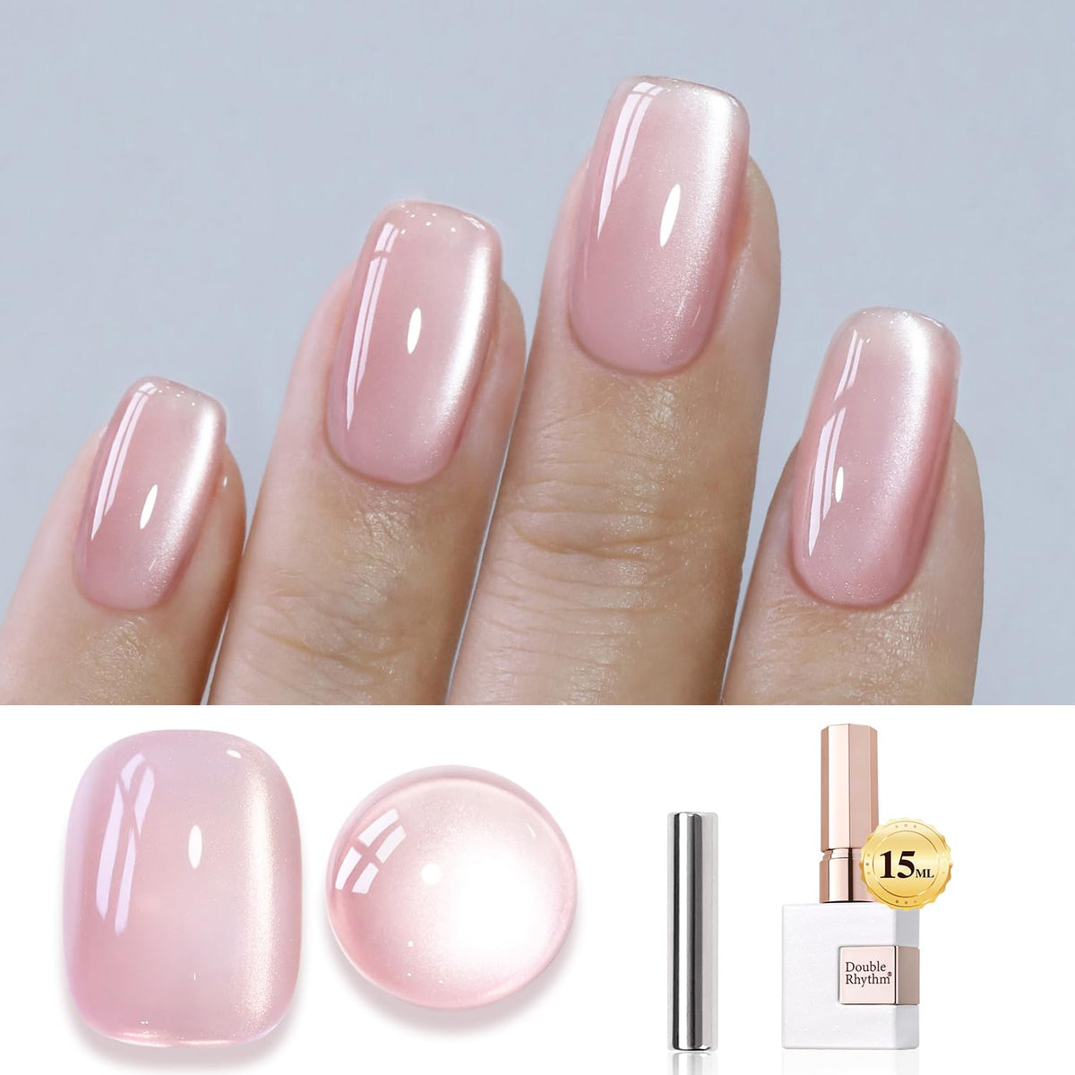 Double Rhythm Holographic Jelly Pink Nude Cat Eye Gel Polish 15Ml - Magnetic Nail Art