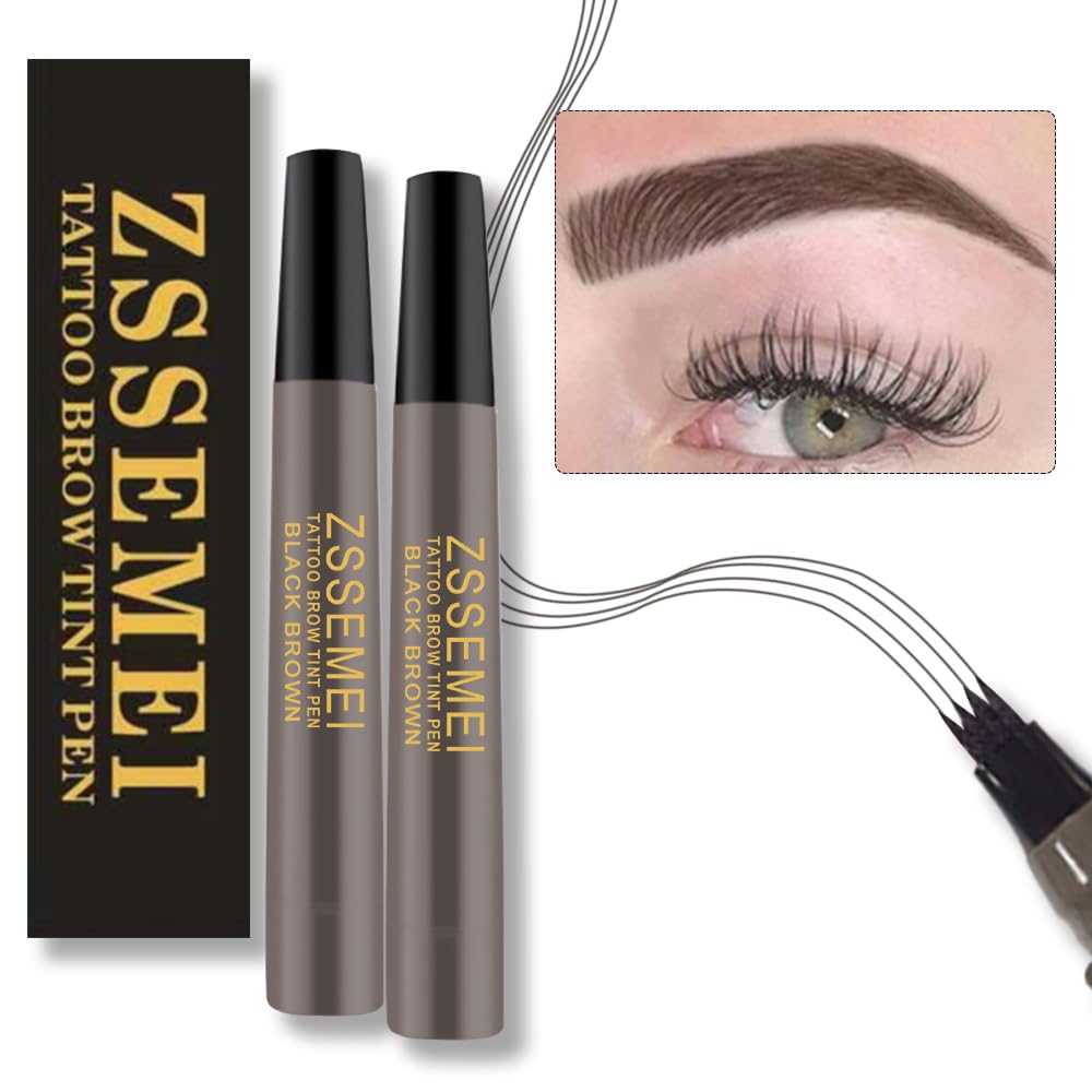 Zssemei Waterproof Eyebrow Pen - Microblading Tattoo Brow Pencil, 24Hr Long Lasting, Black Brown 2