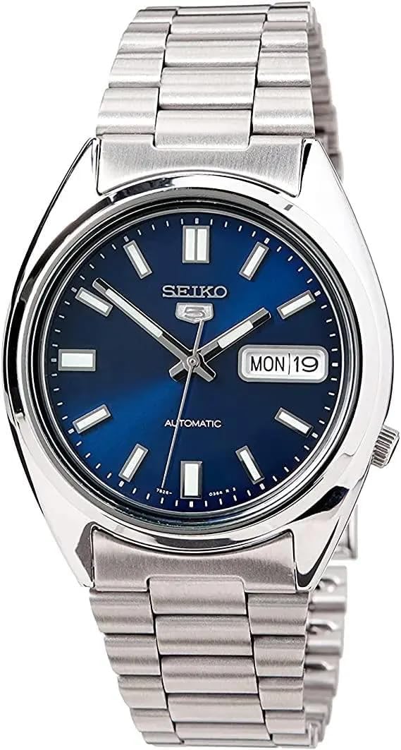 Seiko 5 Automatic Men'S Watch Snxs77, Blue Dial, Stainless Steel, 37Mm, Skeleton Design