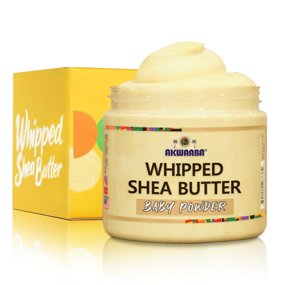 Akwaaba Yellow Whipped Shea Butter 12 Oz - Nourishing Baby Powder, No Dyes & Parabens