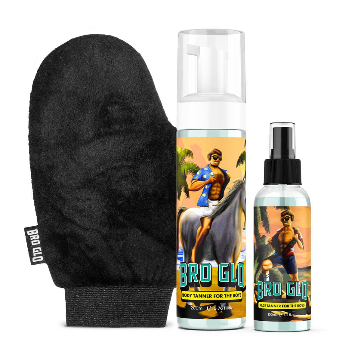 Bro Glo Self Tanner Starter Bundle - Easy Sunless Tan For Men, Oil Free, Includes Mitt Applicator