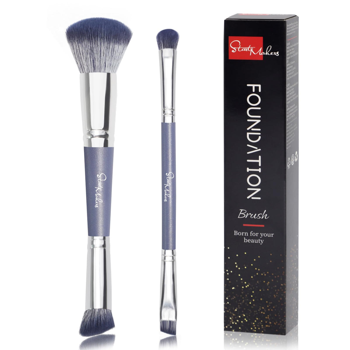 Start Makers 2Pcs Dual Ended Contour Concealer Brush Set - Blue Makeup Brushes For Blending & Highlighting