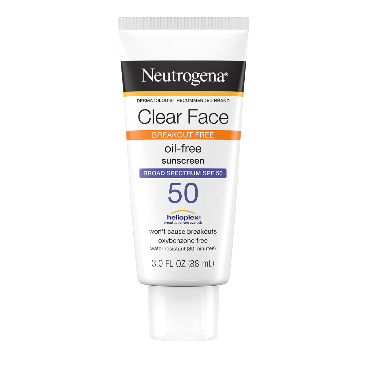 Neutrogena Clear Face Sunscreen Spf 50, Oil-Free, Non-Comedogenic, 3 Fl Oz For Acne-Prone