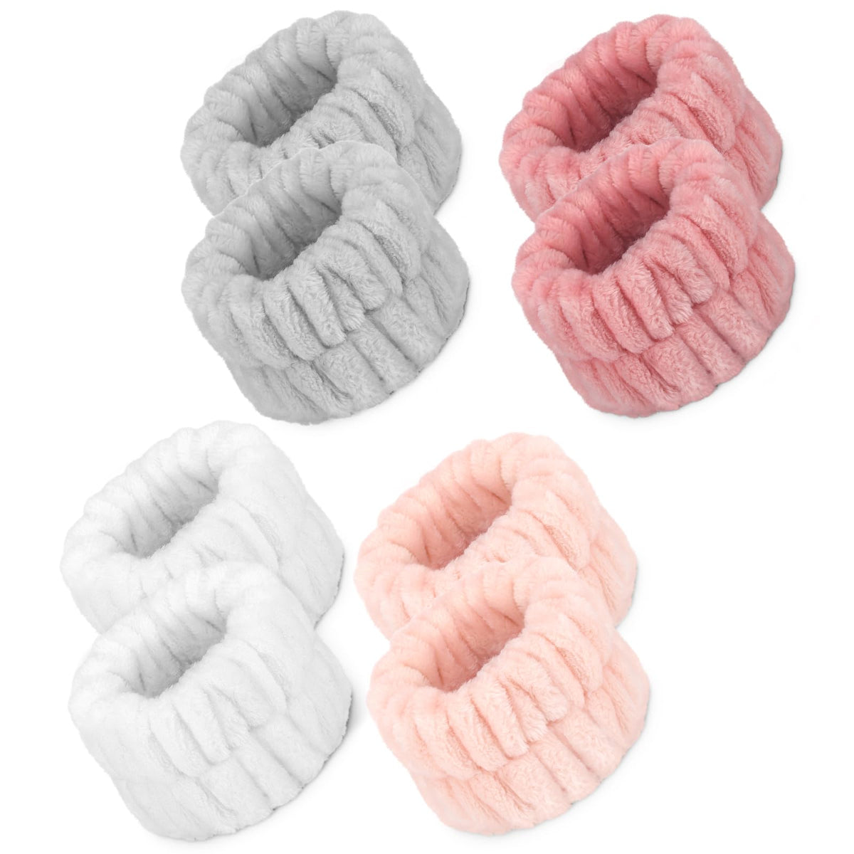 Crosize 8 Pcs Microfiber Wrist Bands - Absorbent Face Washing Bands For Women, Grey/Pink/White/Rose