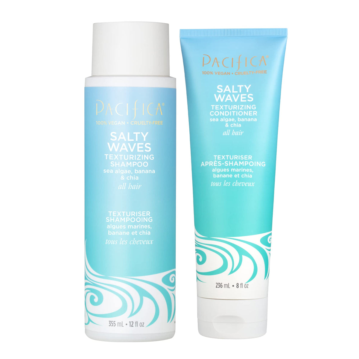 Pacifica Salty Waves Shampoo & Conditioner Set | Vegan, Sulfate & Paraben Free, All Hair Types