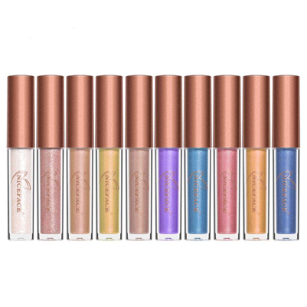 Niceface Diamond Liquid Eyeshadow Set - 10 Colors Glitter Shimmer Waterproof Eyeliner