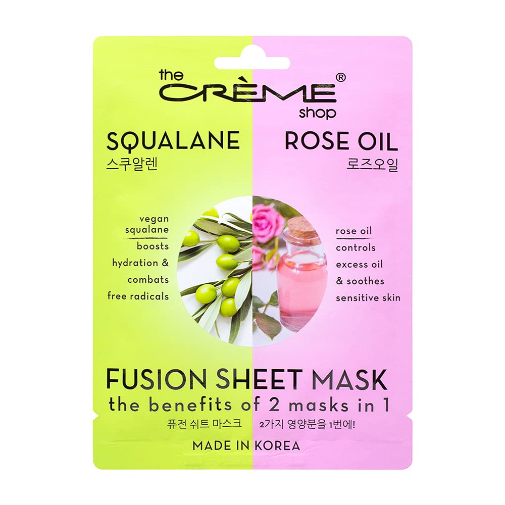 The Crème Shop Rose & Squalane Fusion Sheet Mask - Vegan, Hydrating, 5 Pack For Sensitive Skin