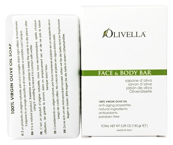 Olivella Virgin Olive Oil Bar Soap, Face & Body, 5.29 Oz, 3-Pack, Moisturizing Cleanser