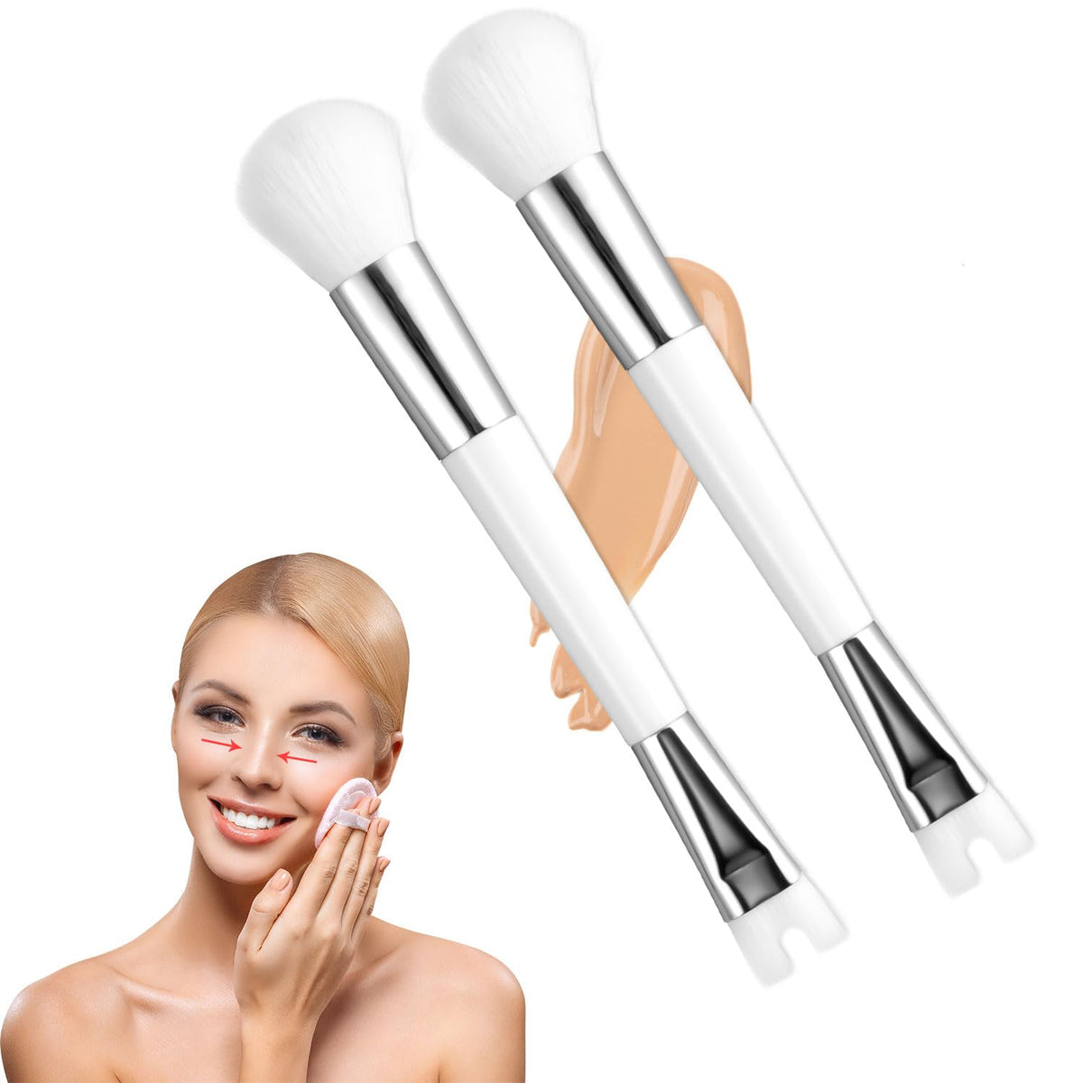 Nqeuepn 2Pcs U Shaped Nose Contour Brushes - Dual End Makeup Brush For Sculpting Cheek Bones