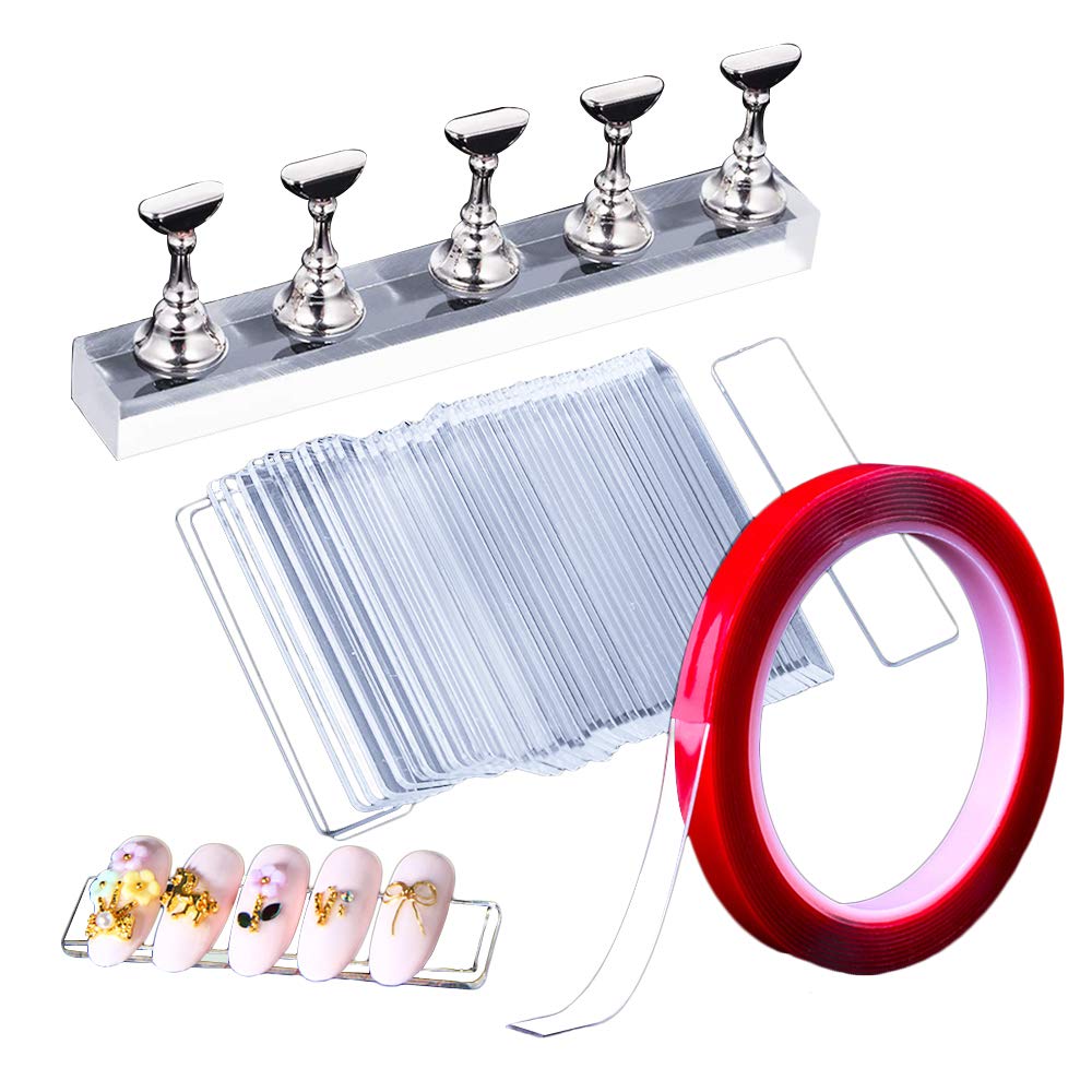 Ebanku 50Pcs Acrylic Nail Display Stand Set With Double Sided Tape For Manicure Practice