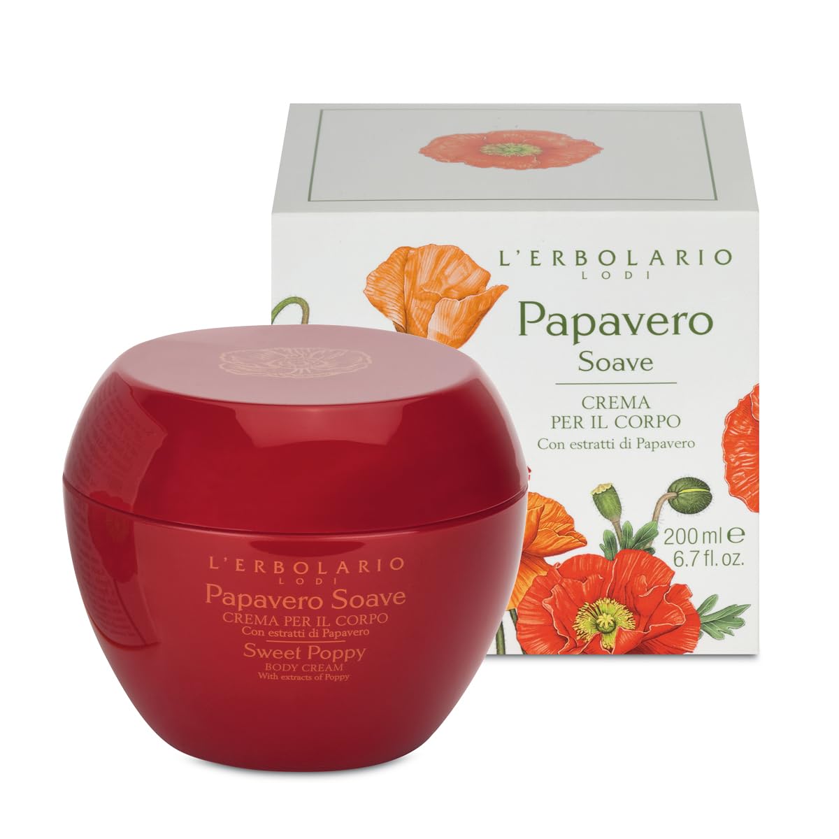 LErbolario Sweet Poppy Body Cream  Moisturizing Cream for Dry Skin  Firming Poppy Flower Extracts  Olive Oil  SkinTightening