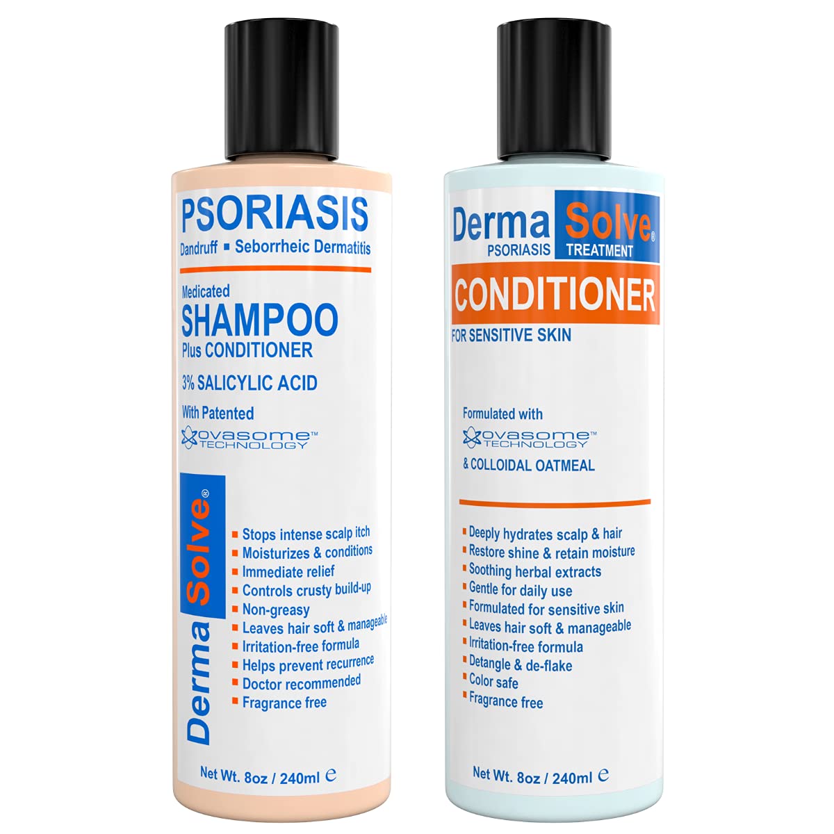 Dermasolve Medicated Shampoo & Conditioner For Scalp Psoriasis, Dandruff Relief, 8 Oz (2 Pack)