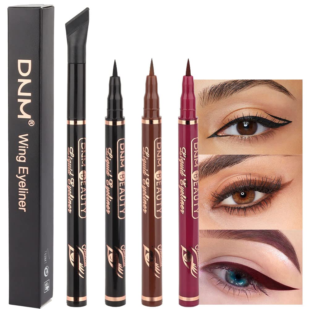 Evpct 3Pcs Waterproof Colored Eyeliner Stamp Set - Black, Brown, Red Brown Eye Pencils