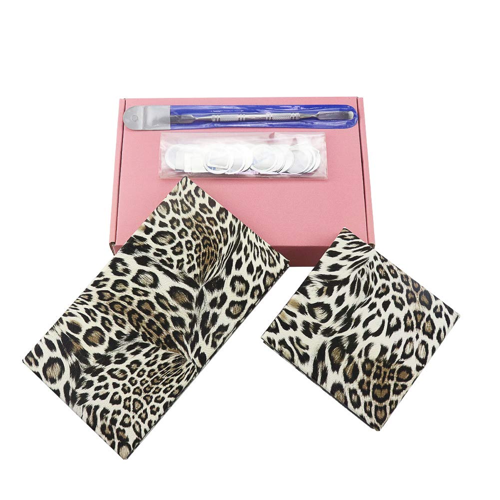 Oulanao Leopard Print Empty Makeup Magnetic Palette Set With Spatula & Stickers - 18/9 Colors