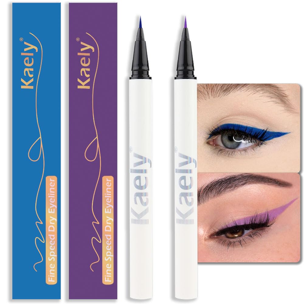 Evpct 2Pcs Waterproof Colored Eyeliner Set - Blue & Purple, Long Lasting Liquid Eye Liner