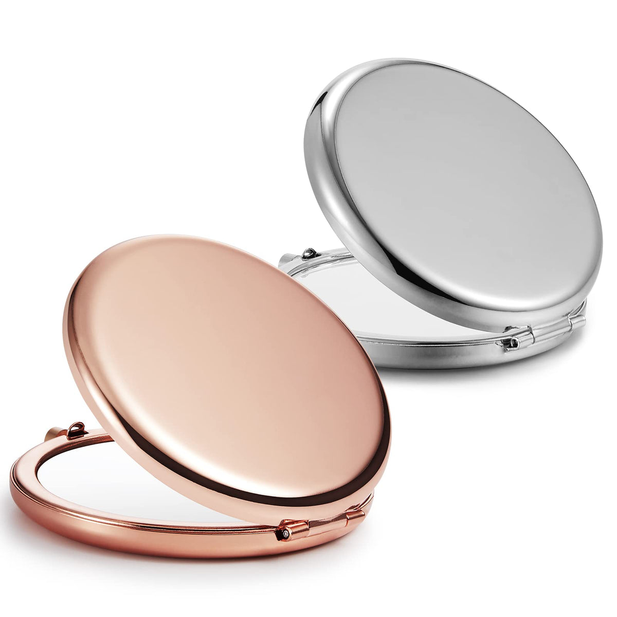 Getinbulk Compact Mirror Set of 2 Double-Sided 1X/2X Magnifying Purse Mirrors, Rose Gold & Silver