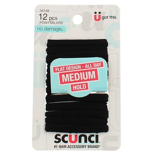 Scunci Black Hair Bands - 12 Ct Super Soft, Metal Hair Ties For Everyday Use