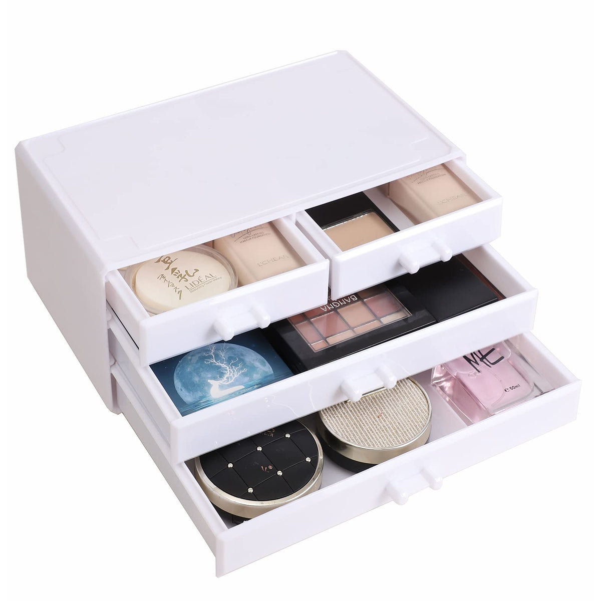 Cq Acrylic Stackable Makeup Organizer - White 4 Drawer Cosmetic Storage For Skincare & Jewelry