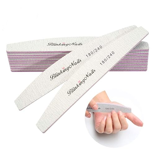 BlinkingNails Nail Files and Buffers Set - 180/240 Grit, Washable, 10pcs, Pink, Disposable