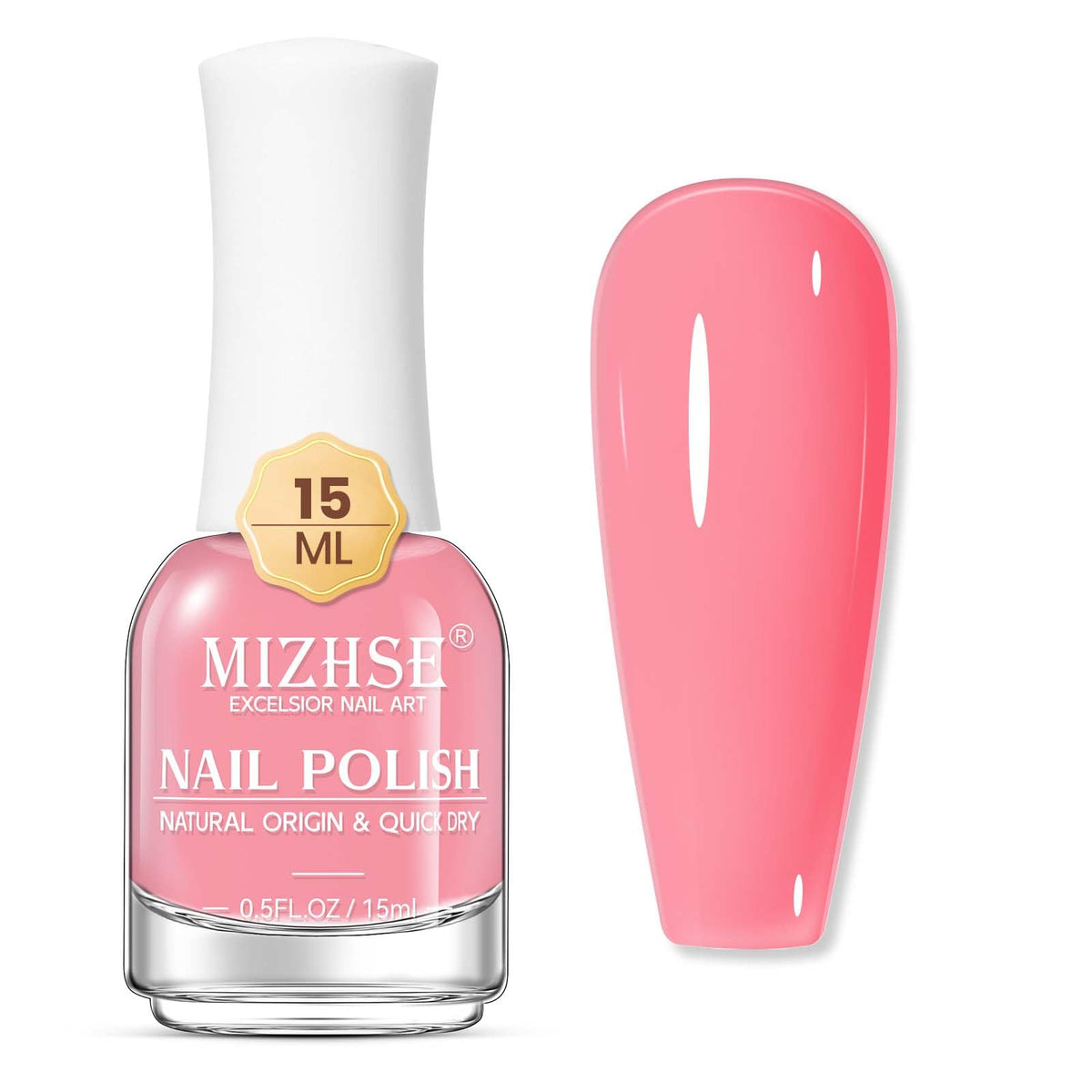 Mizhse Pink Quick Dry Nail Polish - 15Ml Water-Based High Glossy Shine Nail Lacquer