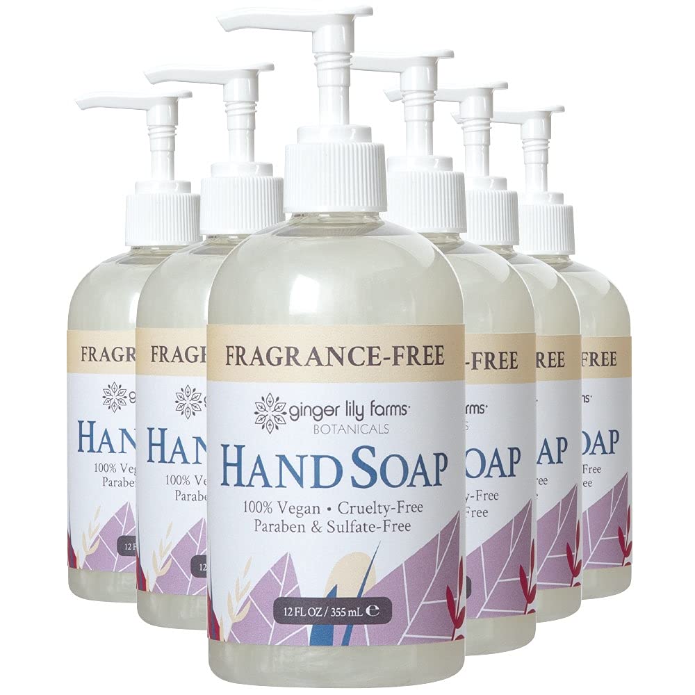 Ginger Lily Farms Vegan All-Purpose Liquid Hand Soap, Fragrance-Free, 12 Fl Oz (Pack Of 6)