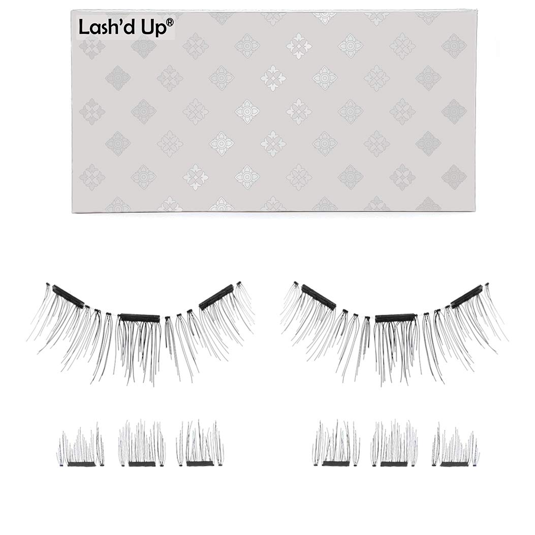 Lash'D Up Magnetic Eyelashes - Vegan Soft Faux Silk, 3 Magnets, Full Eye Snap-On Set, Black