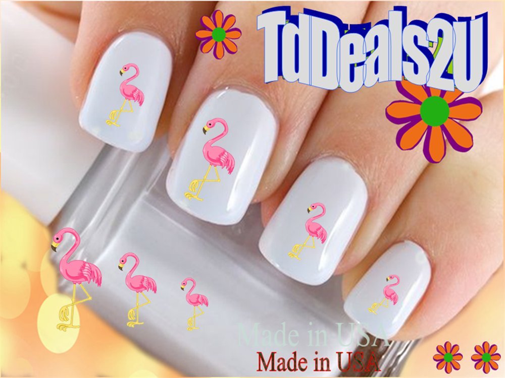 Hipzysticky Pink Flamingos Nail Decals - Waterslide Acrylic Nail Art - Made In Usa