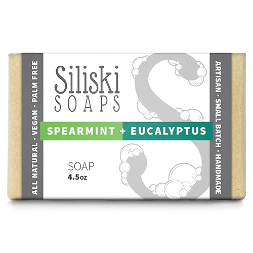 Siliski Soaps Simple Skincare Hard Bath Soap - Vegan, All Natural, Spearmint + Eucalyptus, 4.5 Oz