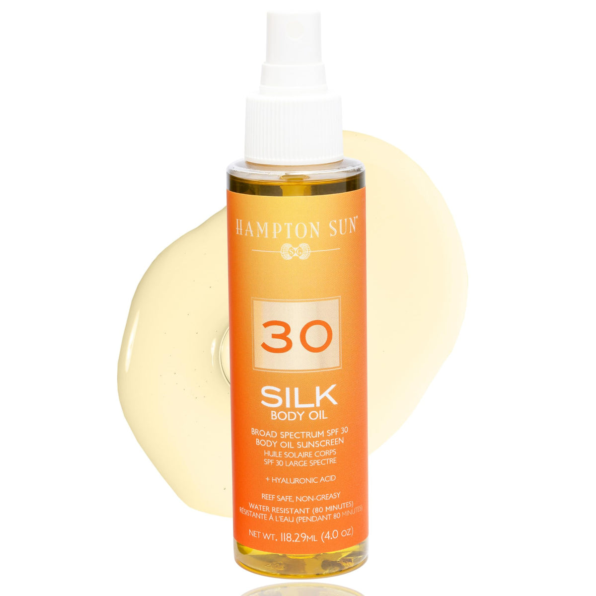 Hampton Sun Spf 30 Silk Body Oil - Weightless Sunscreen With Hyaluronic Acid & Vitamin E, 4 Fl Oz