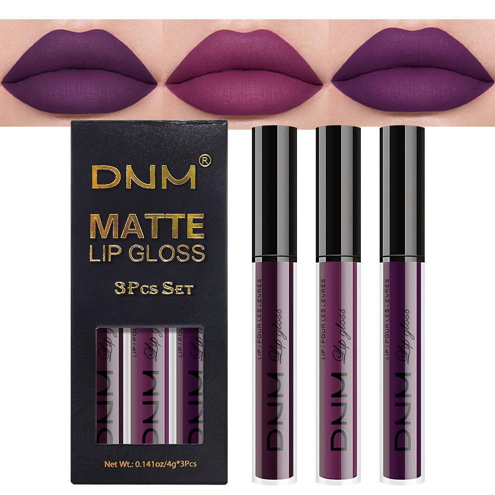 Evpct 3Pcs Matte Liquid Lipstick Set - Dark Purple, Plum, Maroon, 24Hr Waterproof Stain