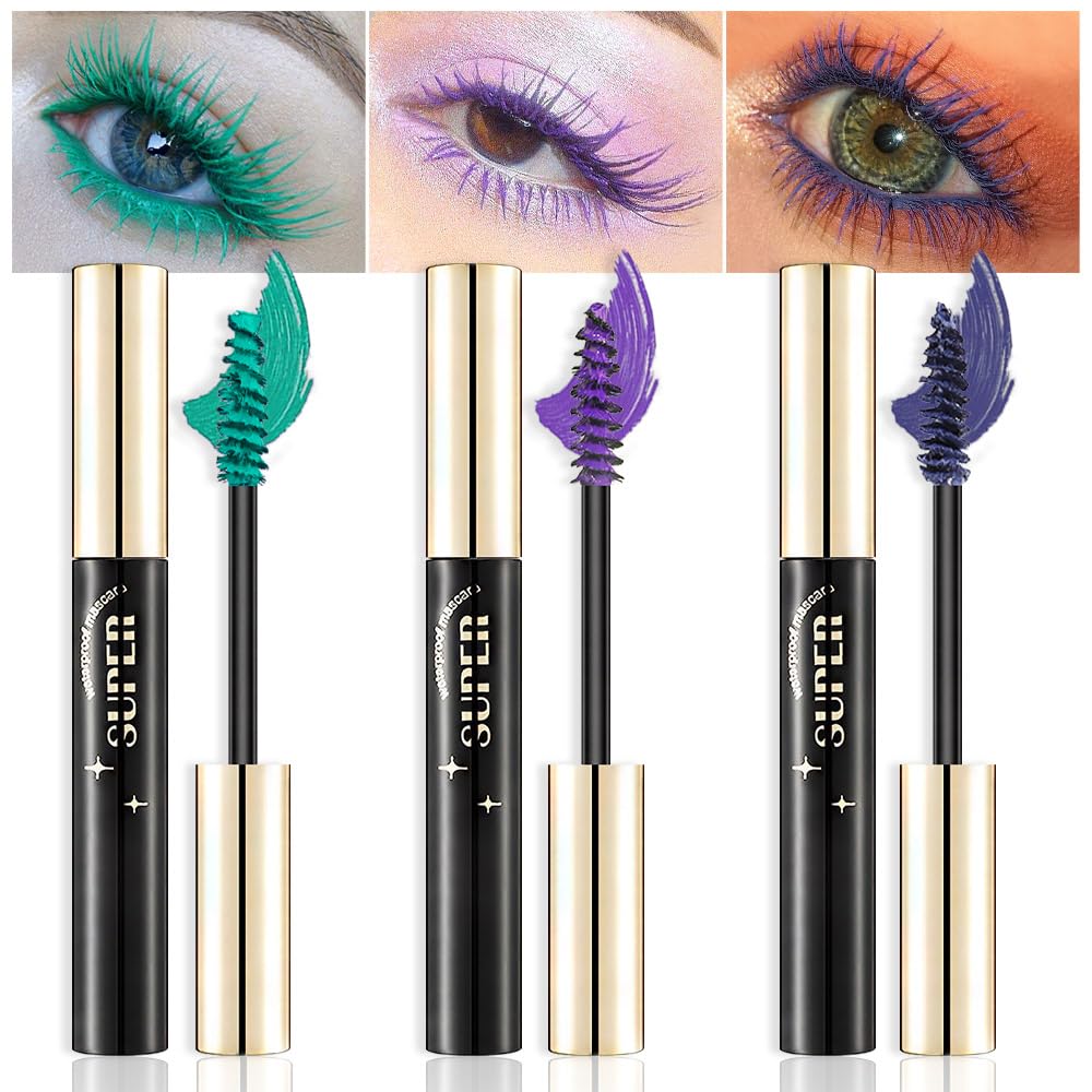 Bingbrush Colored Mascara Set - Waterproof, Long Lasting, Vegan, Cruelty Free - 3 Pcs Green,