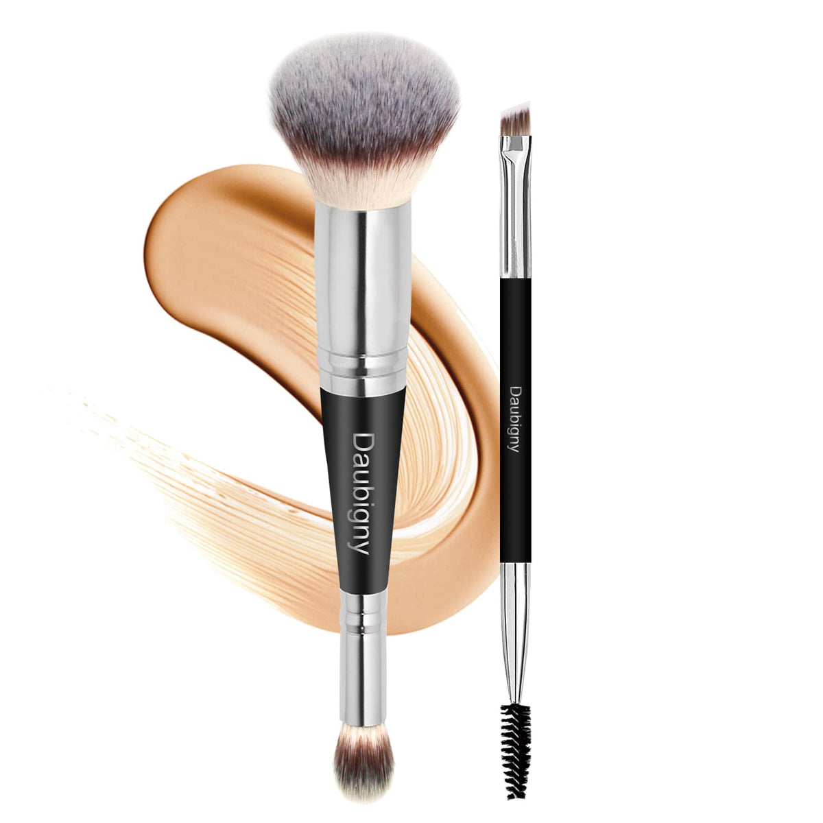 Daubigny Dual-Ended Makeup Brushes Set - Foundation, Concealer & Eyebrow, Premium Luxe Hair