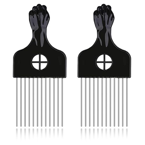 LEADUWAY 2 Pack Afro Comb & Metal Wig Detangler - Hair Pick for Braid Styling and Detangling