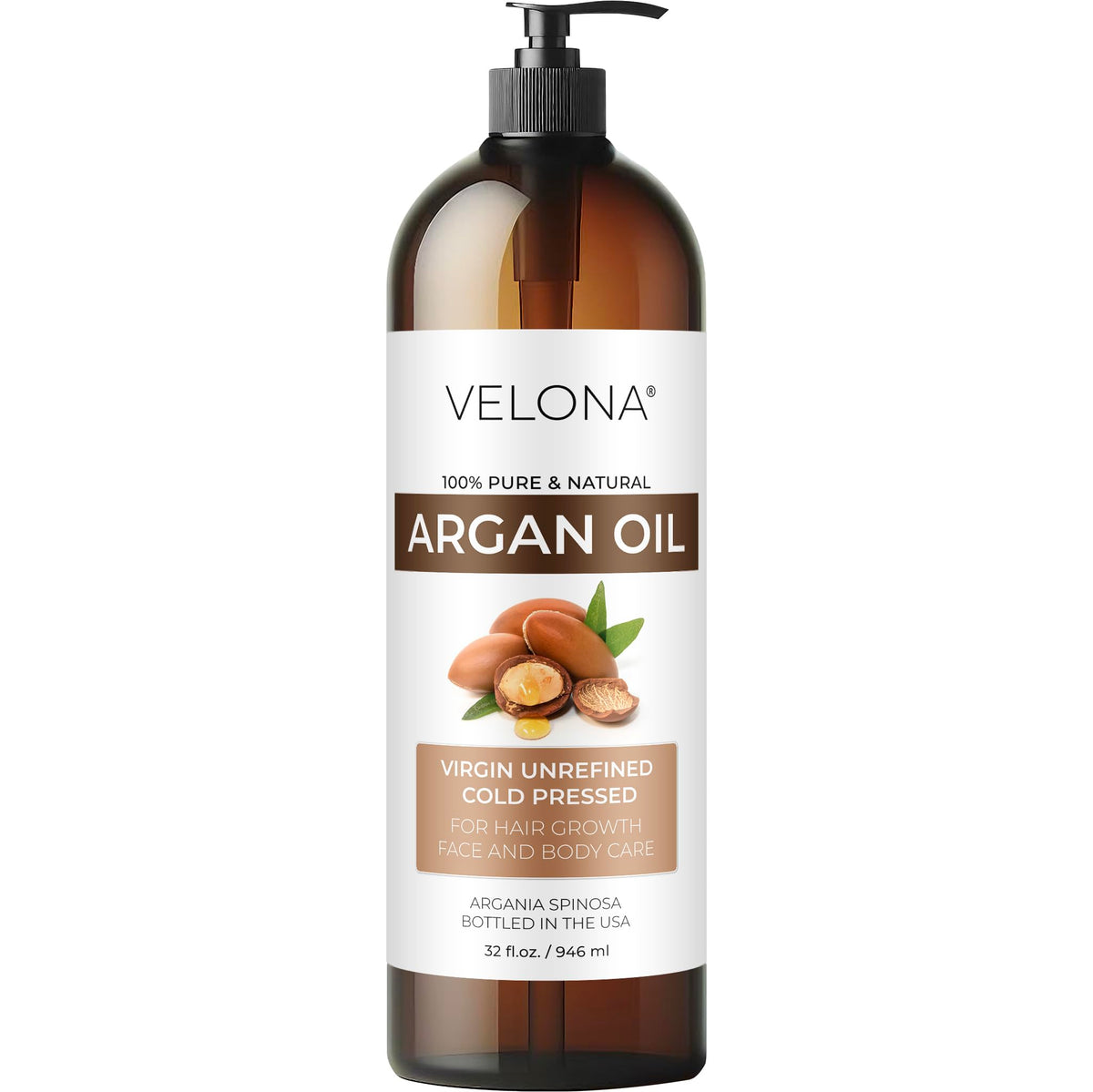 Velona 100% Pure Argan Oil - 32 Fl Oz, Cold Pressed, Hair & Skin Care, Nails Protector