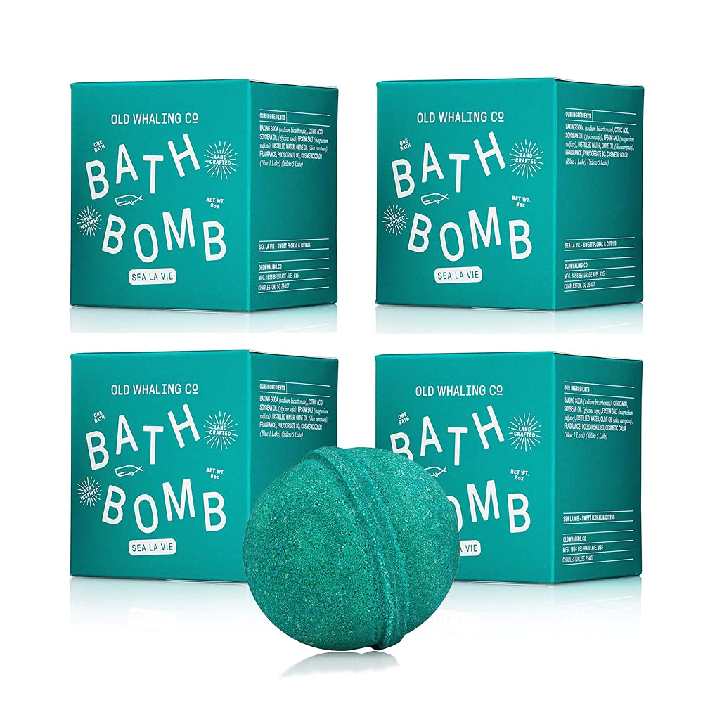 Old Whaling Co Sea La Vie Bath Bomb Set Of 4 - Moisturizing Fizz With Rose, Apple & Jasmine Scent