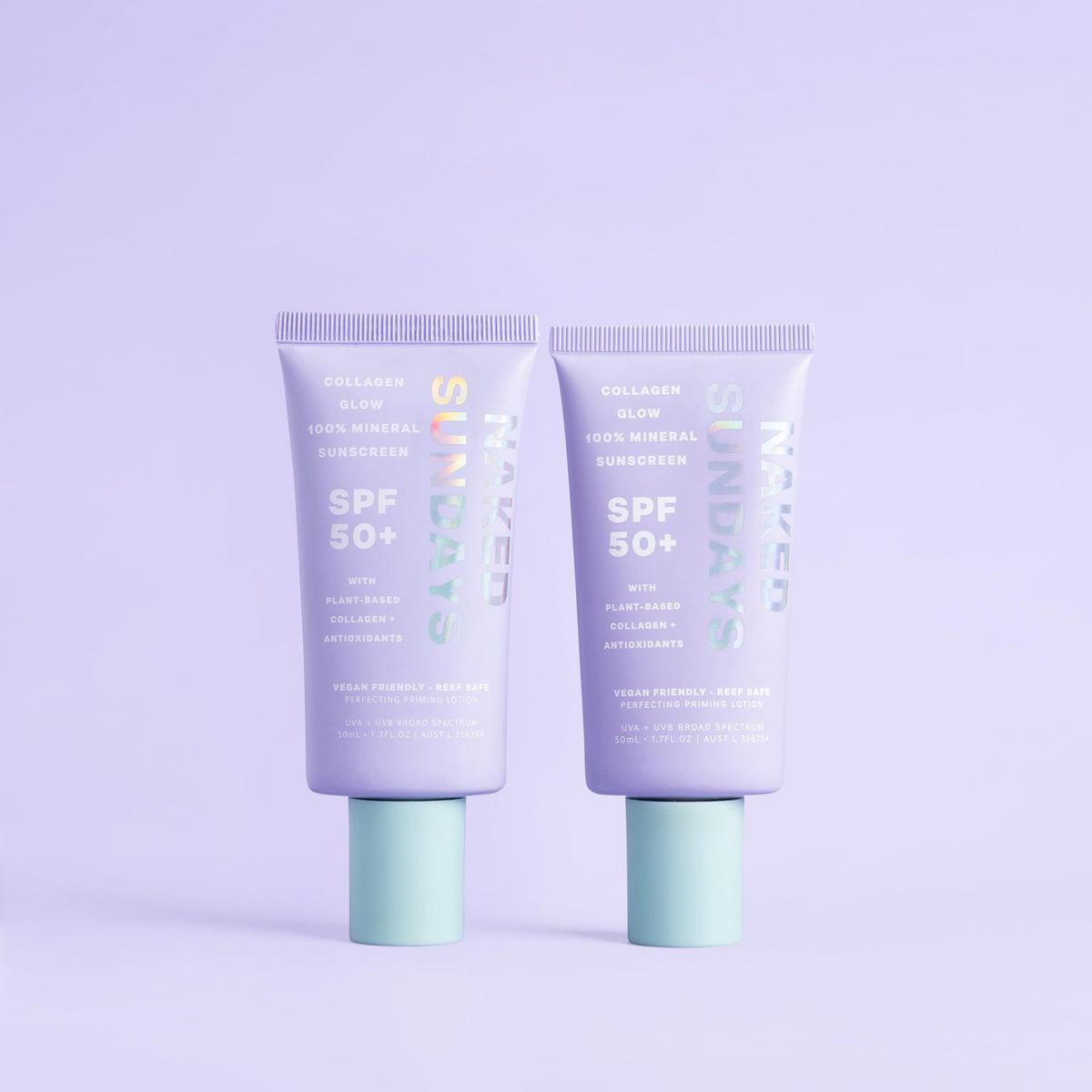 Naked Sundays Spf 50+ Mineral Sunscreen Duo - Hydrating, Vegan Collagen, Sheer Tint, 1.69 Fl