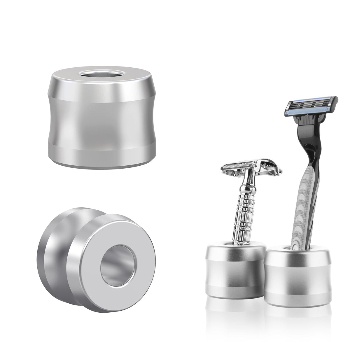 Linkidea 2 Pack Safety Razor Stand, 0.7&quot; Opening, Aluminum, Silver - Compatible With Gillette Mach 3