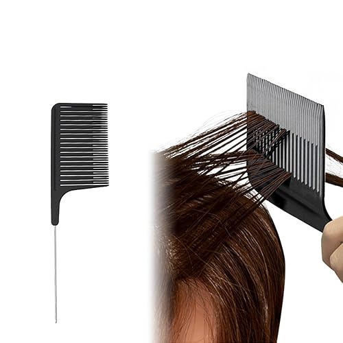 Dioche Hair Highlight Comb - Professional Stainless Steel Rat Tail, Ergonomic Design, Black