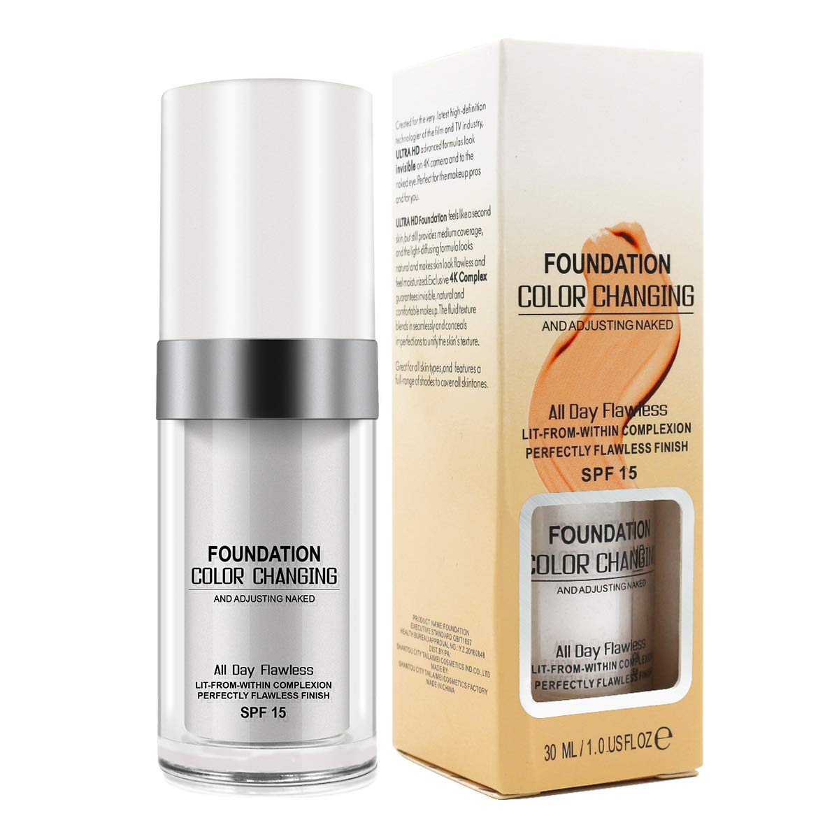 Find Back 30Ml Flawless Colour Changing Foundation - Moisturizing, Waterproof, Spf 15, Skin Tone