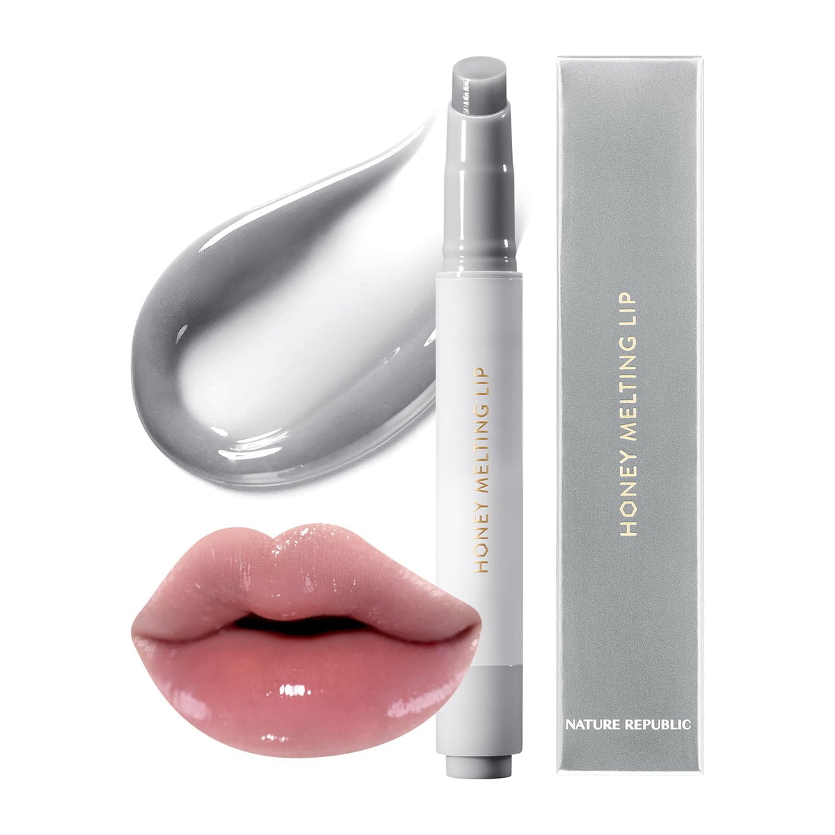 Nature Republic Honey Melting Lip Plumping Stick, 12 Gray, Glossy Lip Balm & Volumizer