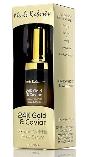 Merle Roberts 24K Gold & Caviar Anti-Aging Serum For Wrinkles & Fine Lines, 1 Oz.