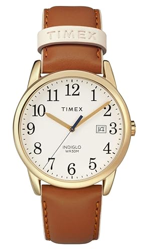 Timex Women'S Easy Reader 38Mm Gold-Tone Watch With Cream Dial And Leather Strap