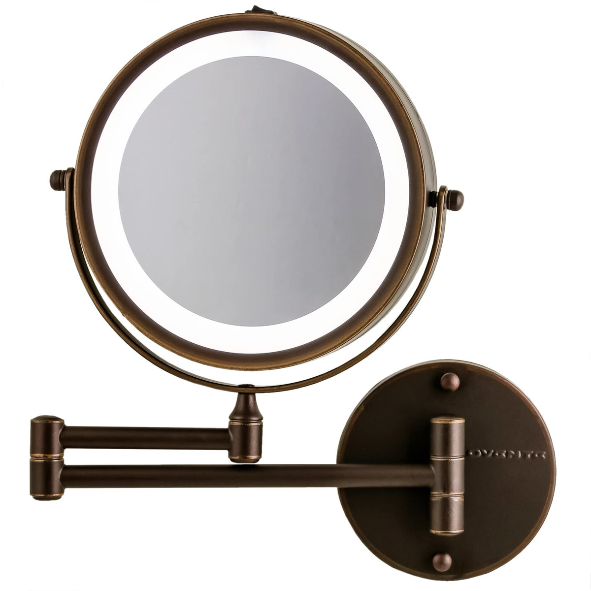 Ovente 7&quot; Lighted Wall Mount Makeup Mirror, 1X & 7X Magnification, Antique Bronze, Cordless