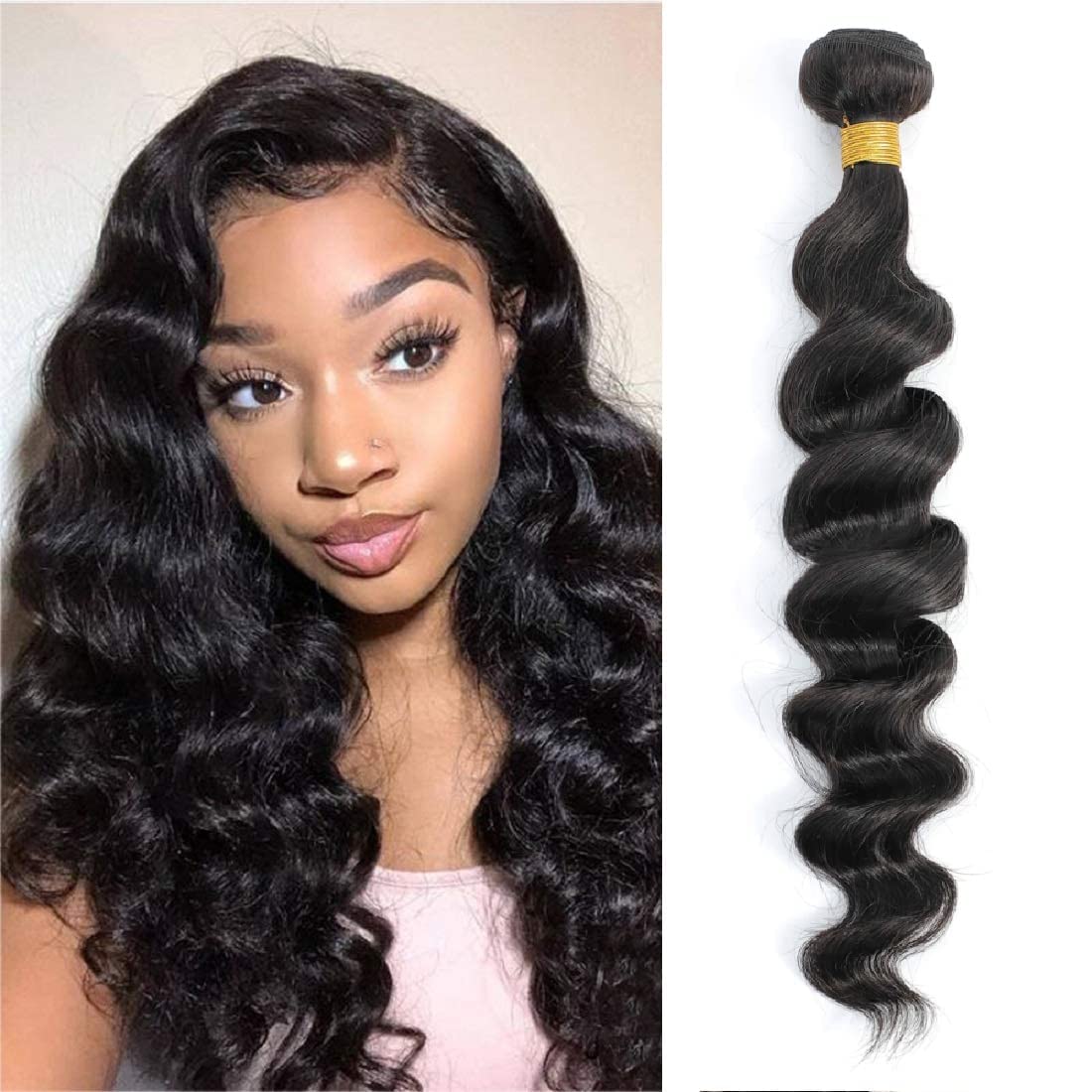 FASHION PLUS 30 Inch Brazilian Virgin Loose Deep Wave Human Hair Bundles - Natural Black