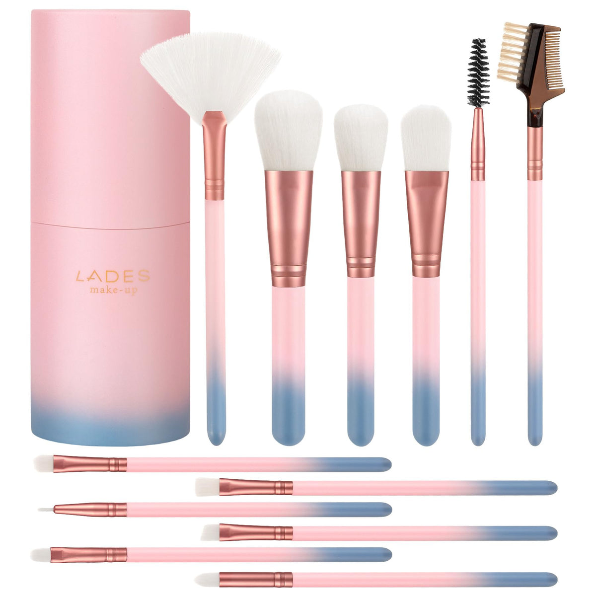 Lades 12 Pcs Makeup Brush Set With Case For Foundation, Eyeshadow, Blush & Contour